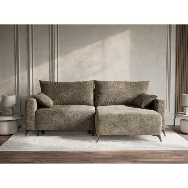 Colțar maro extensibil/cu spațiu de depozitare cu tapițerie din chenille (cu colț pe partea dreaptă/cu șezlong) Leon – Maison de Rêve-image-1