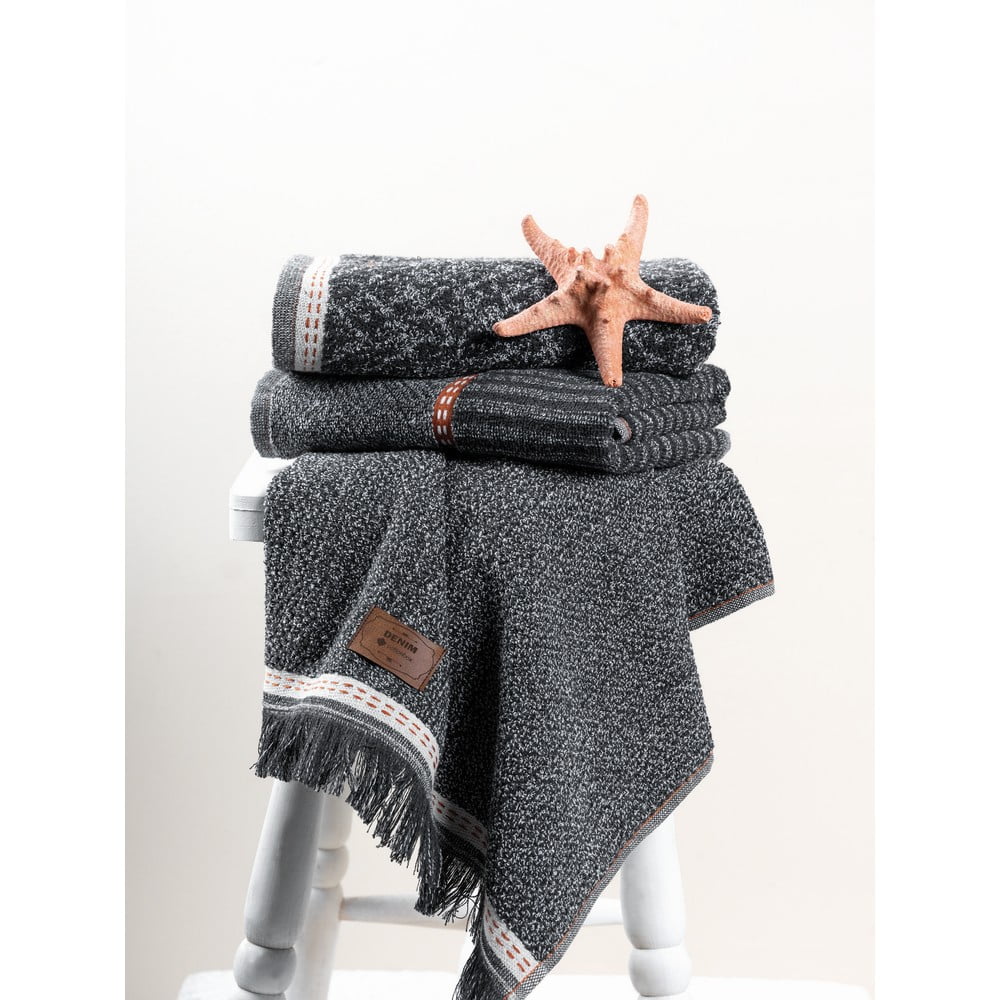 Prosoape gri-antracit 3 buc. 50x90 cm Denim – Foutastic