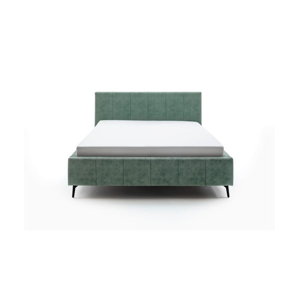 Pat matrimonial verde tapițat cu spațiu de depozitare cu somieră 160x200 cm Lizzano – Meise Möbel-image-2
