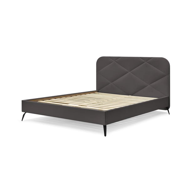 Pat matrimonial gri închis tapițat cu somieră 140x190 cm Prune – Bobochic Paris-image-4