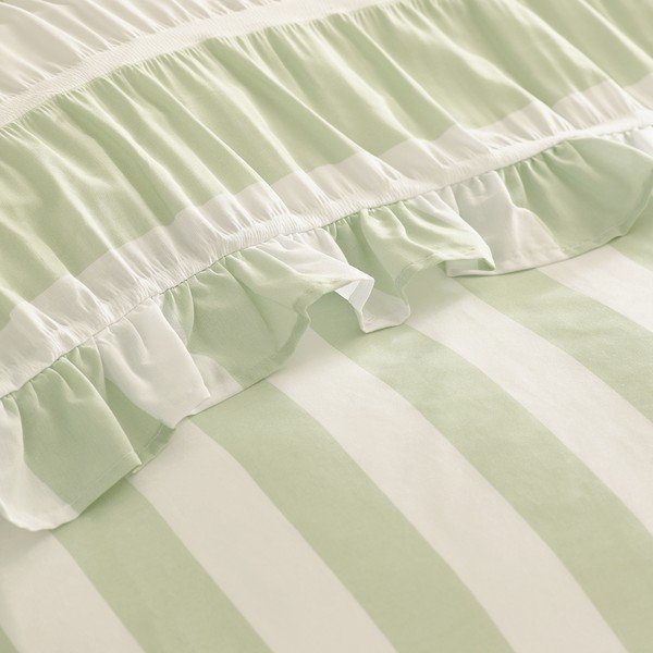 Lenjerie de pat verde pentru pat dublu cu 3 piese 200x200 cm Seersucker Frill Stripe – Catherine Lansfield-image-3