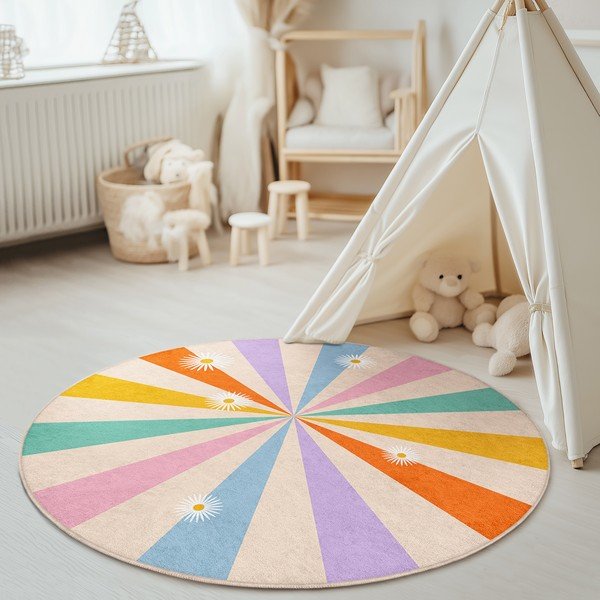 Covor pentru copii lavabil ø150 cm Rainbow Daisy – Mila Home-image-2