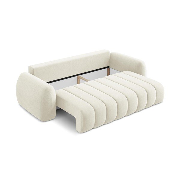 Canapea bej extensibilă/cu spațiu de depozitare cu tapițerie din țesătură bouclé 266 cm Pele – Makamii-image-3