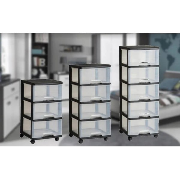 Etajeră pe roți neagră/transparentă din plastic 37x80,5 cm – Curver-image-2