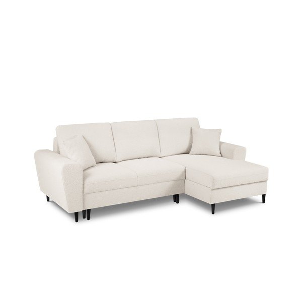 Colțar bej extensibil, cu spațiu de depozitare cu tapițerie din țesătură bouclé (cu colț pe partea dreaptă, cu șezlong) Kyoto – Cosmopolitan Design-image-1