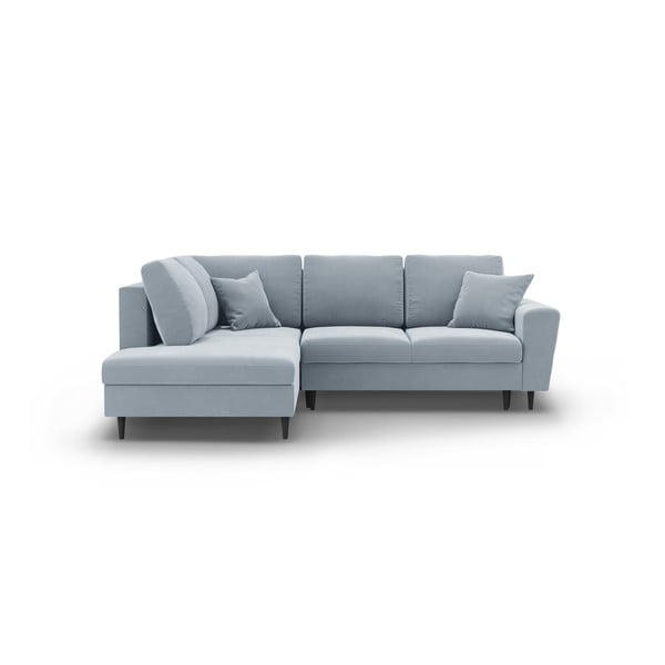 Colțar albastru deschis extensibil, cu spațiu de depozitare cu tapițerie din catifea (cu colț pe partea stângă-în formă de ”L”) Kyoto – Cosmopolitan Design