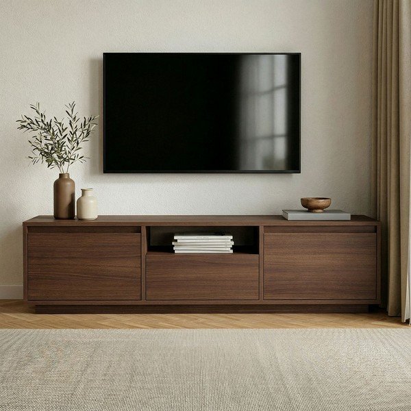 Comodă TV în culoare naturală închisă cu aspect de lemn de nuc 160x42x30 cm Sentinel – Kalune Design-image-2