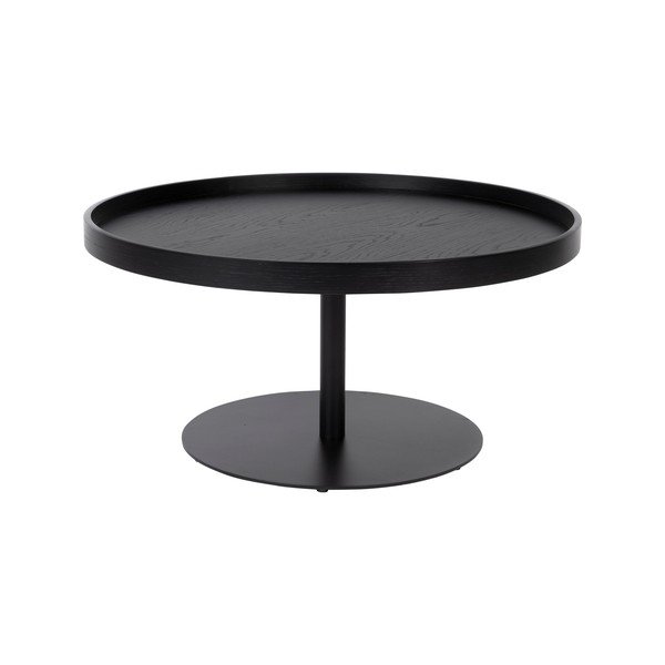 Măsuță de cafea neagră rotundă cu blat cu aspect de lemn de stejar ø 70 cm Yuri L – White Label