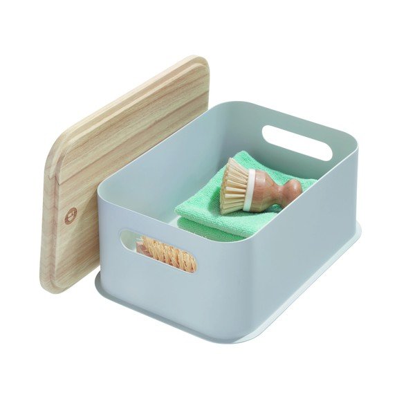 Cutie depozitare cu capac din lemn paulownia iDesign Eco Handled, 21,3 x 30,2 cm, gri-image-2