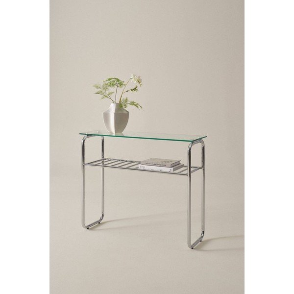 Masă consolă argintiu-lucios cu blat din sticlă 32x100 cm Walle – Jotex-image-1