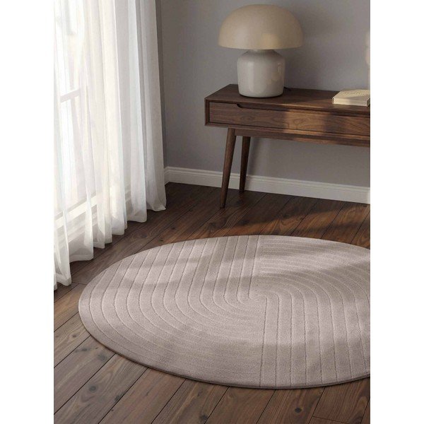 Covor gri deschis țesut manual rotund din lână ø 150 cm Arcura – Vikosa-image-1