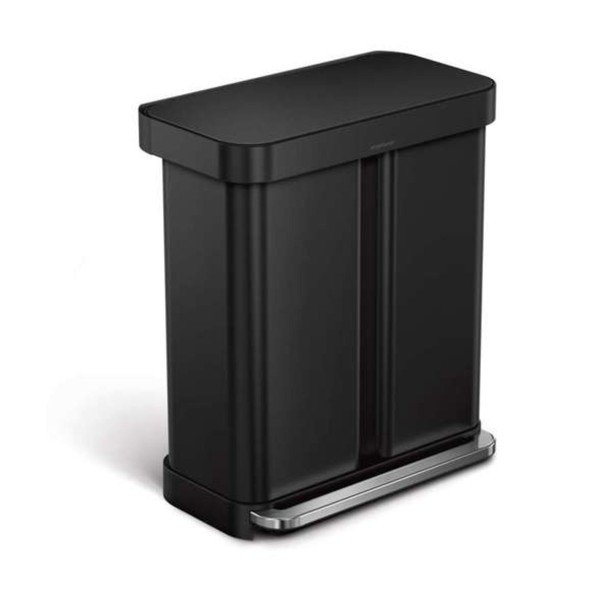 Coș de gunoi negru mat pentru reciclare/cu pedală 34+24 l din oțel – simplehuman