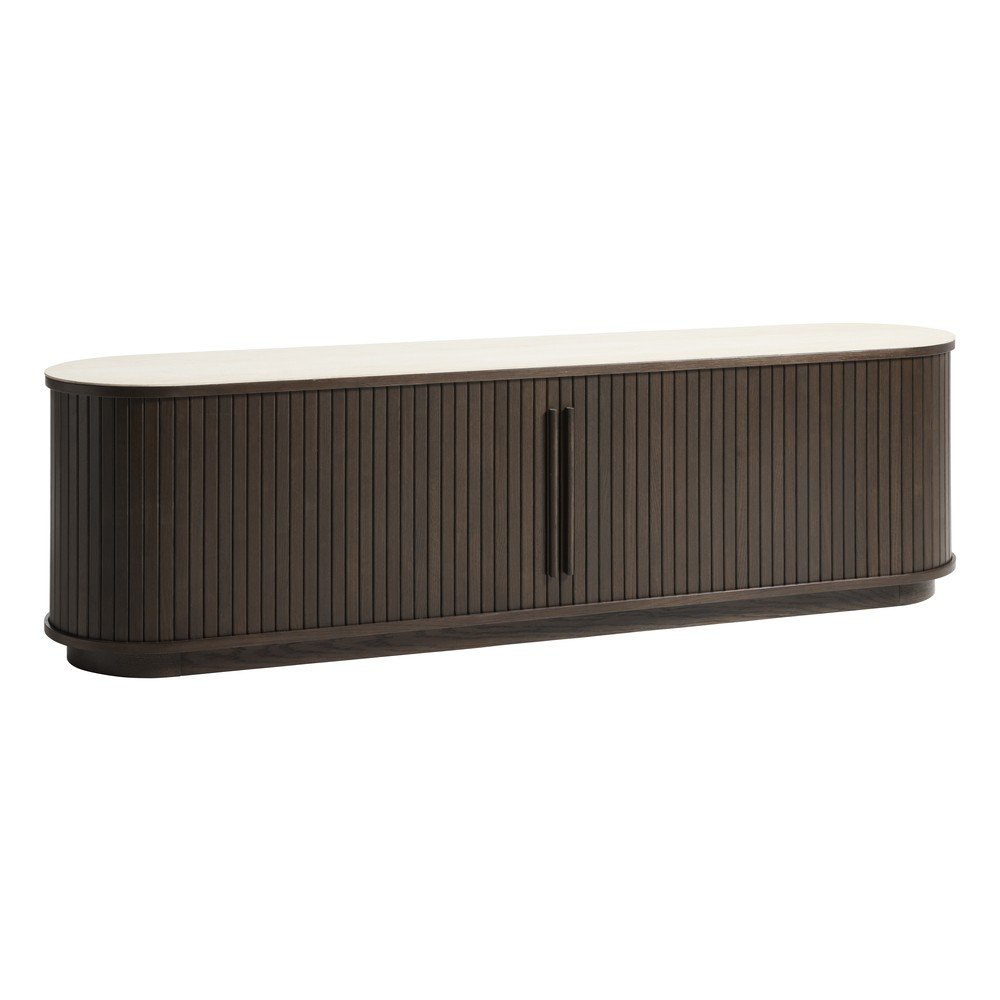 Comodă TV în culoare naturală închisă cu blat ceramic 180x50x40 cm Enna – Unique Furniture