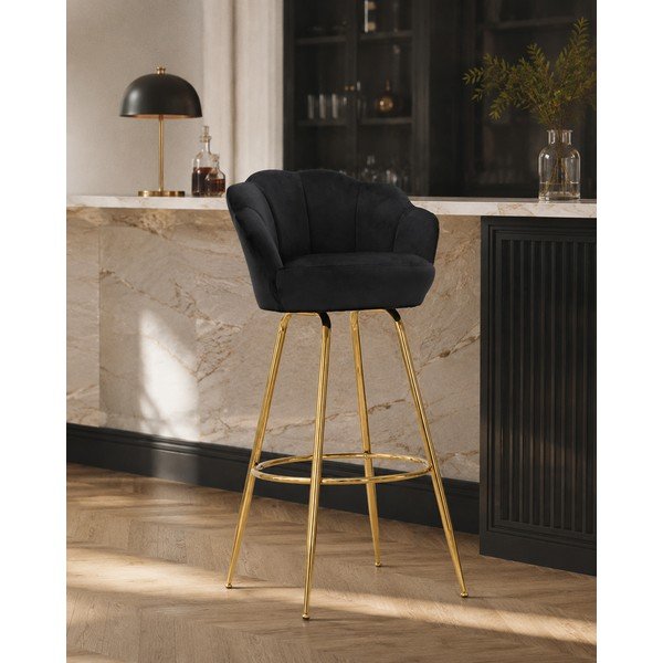 Scaun de bar negru/auriu cu cotiere din catifea (înălțime șezut 90 cm) Vienna – Mauro Ferretti-image-1