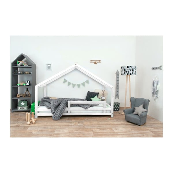 Pat din lemn lăcuit de molid pentru copii Benlemi Sidy, 90 x 200 cm, alb-image-2