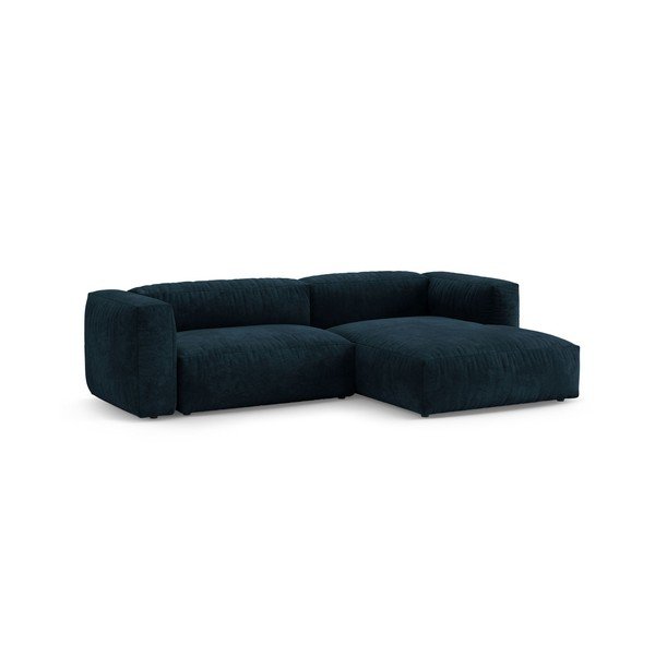 Colțar modular albastru închis extensibil cu tapițerie din catifea (cu colț pe partea dreaptă/cu șezlong) – Micadoni -image-4