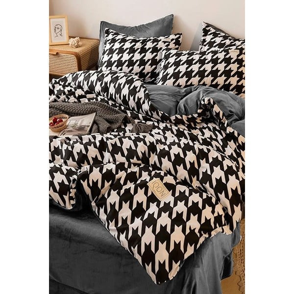 Lenjerie de pat negru-alb din bumbac pentru pat de o persoană-extins și cearceaf 160x220 cm – Mila Home