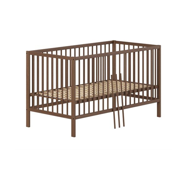 Pătuț maro din lemn de fag cu latură detașabilă/cu înălțime reglabilă 70x140 cm Dino – Vipack-image-2