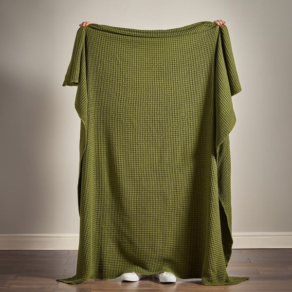 Pătură verde din bumbac 150x200 cm Jaipur Chunky Waffle – Pineapple Elephant-image-2