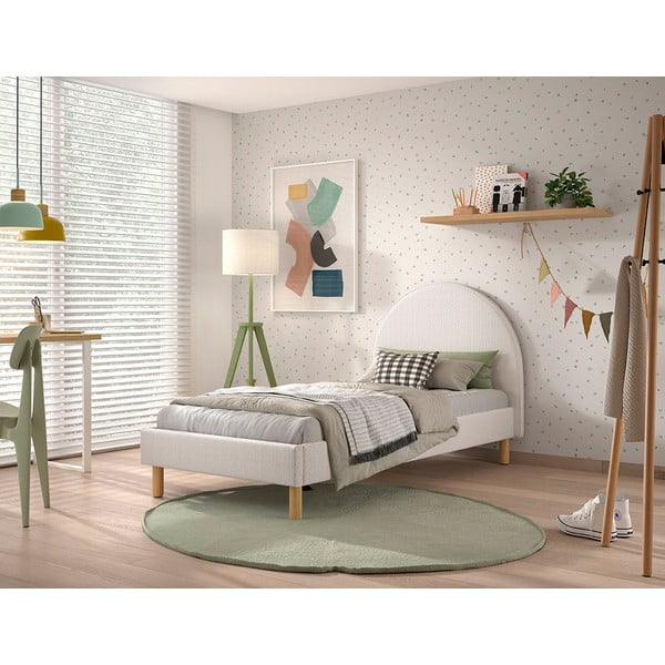 Pat single alb tapițat cu somieră 90x200 cm MOON – Vipack-image-1