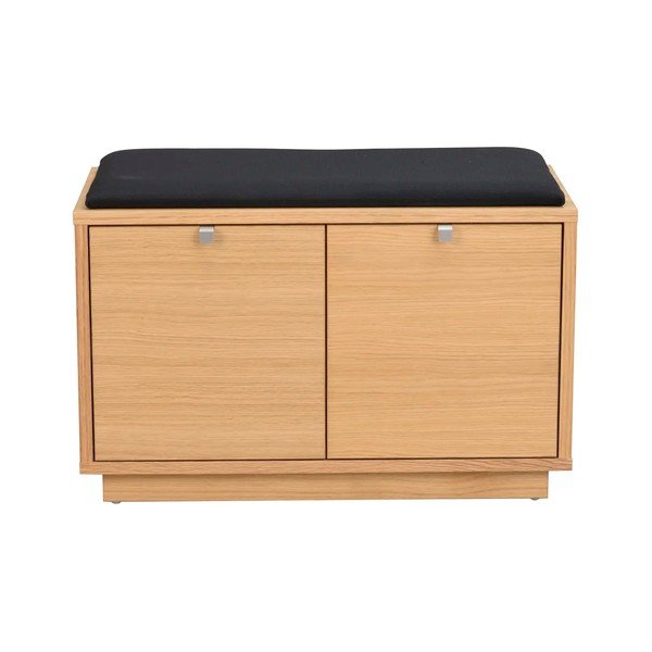 Pantofar negru/în culoare naturală cu bancă cu aspect de lemn de stejar Confetti – Rowico-image-2