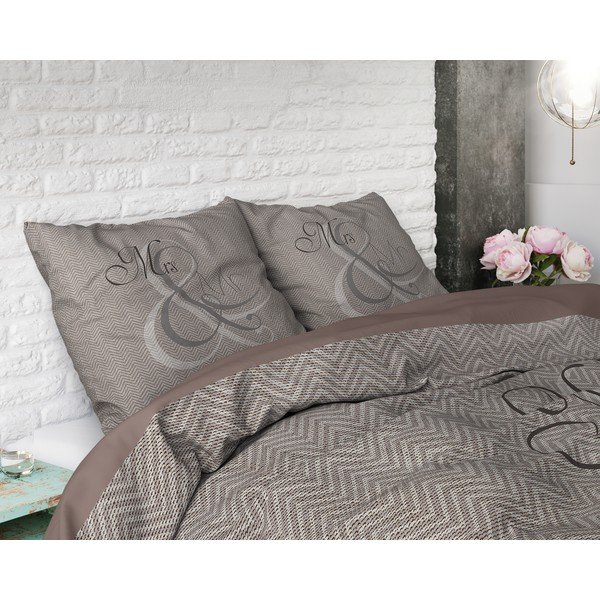 Lenjerie din bumbac pentru pat single Pure Cotton Mr. and Mrs. Knitted, 140 x 200/220 cm-image-1