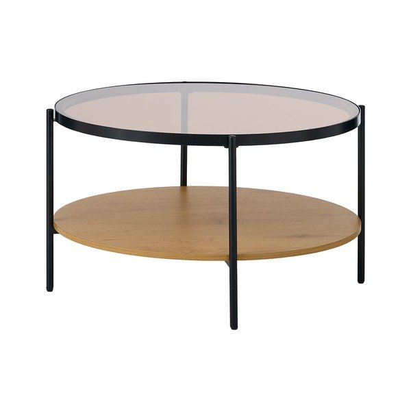 Măsuță de cafea în culoare naturală rotundă cu blat din sticlă ø 84 cm Hassel – Unique Furniture