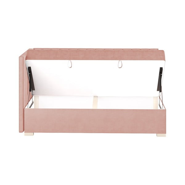 Pat pentru copii  roz pe colț cu spațiu de depozitare cu saltea 90x200 cm Snugi – Ghado-image-4