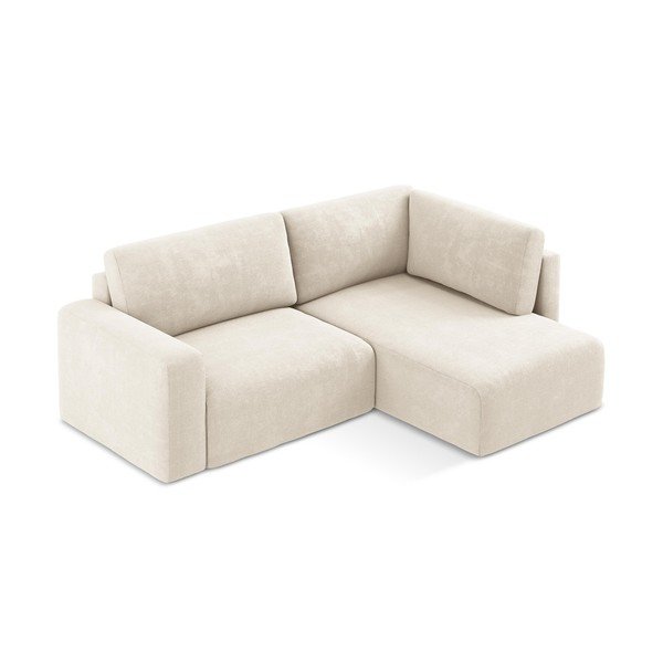 Colțar crem extensibil/cu spațiu de depozitare cu tapițerie din chenille (cu colț pe partea dreaptă/în formă de ”L”) Kona – Makamii-image-3