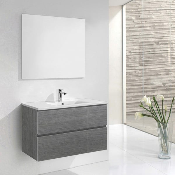 Dulăpior baie cu lavoar și oglindă Monza, nuanță de gri, 120 cm