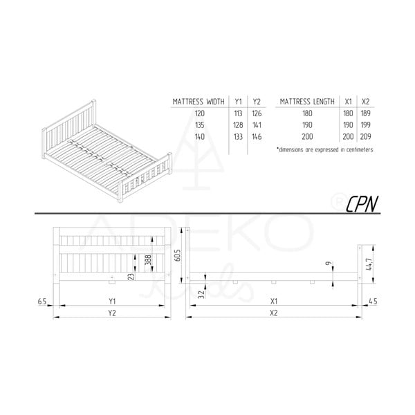 Pat pentru copii  natural  din lemn de pin 90x200 cm CPN – Adeko-image-3