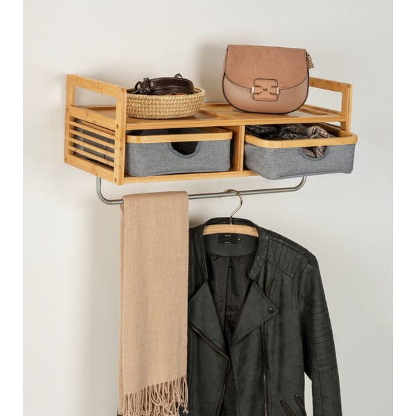 Cuier de perete gri/în culoare naturală cu raft din bambus Bahari – Wenko-image-4
