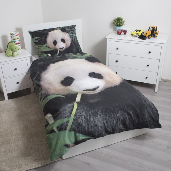 Lenjerie de pat pentru copii din bumbac pentru pat de o persoană 140x200 cm Panda – Jerry Fabrics-image-1