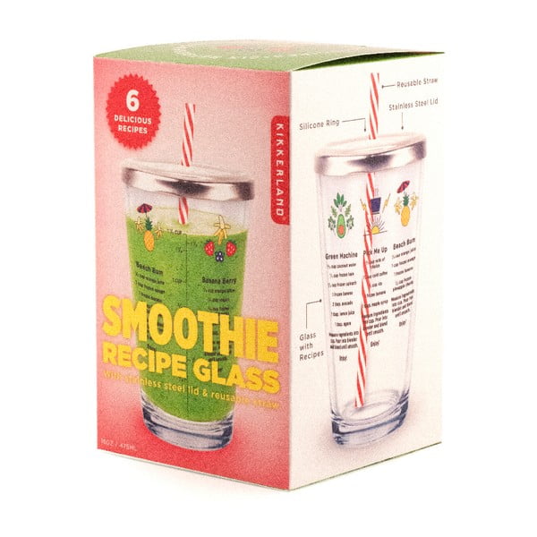 Pahar cu pai și rețetă imprimată pe sticlă Kikkerland Smoothie, 475 ml-image-2