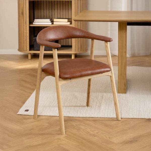 Scaun de dining maro coniac/în culoare naturală din imitație de piele Addi – Actona-image-1