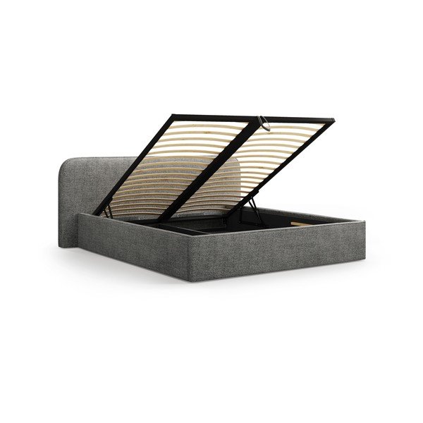 Pat matrimonial gri închis tapițat cu spațiu de depozitare cu somieră 160x200 cm Elizabeth – Micadoni -image-2
