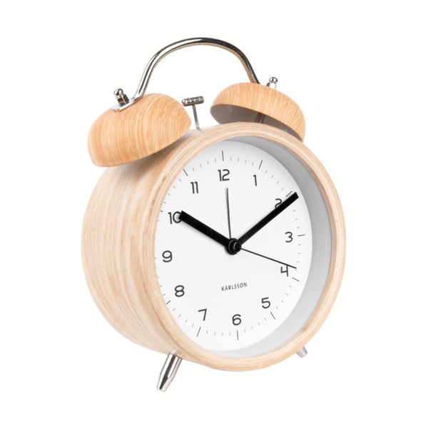 Ceas alarmă cu aspect de lemn Karlsson Classic, ⌀ 14 cm, alb