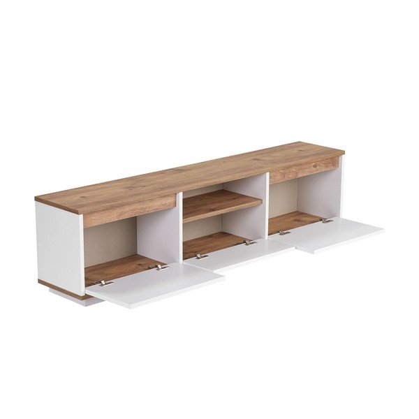 Comodă TV albă/în culoare naturală cu aspect de lemn de pin 160x42x30 cm Sentinel – Kalune Design-image-4