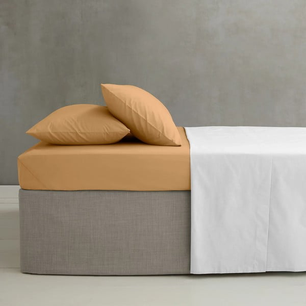 Cearceaf galben-portocaliu din bumbac percale cu elastic 90x190 cm Easy Iron Percale – Catherine Lansfield-image-1