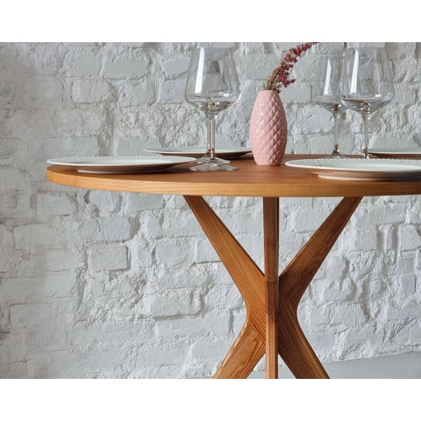 Masă de dining rotundă cu blat cu aspect de lemn de  frasin  ø 90 cm Jubi – Ragaba-image-2