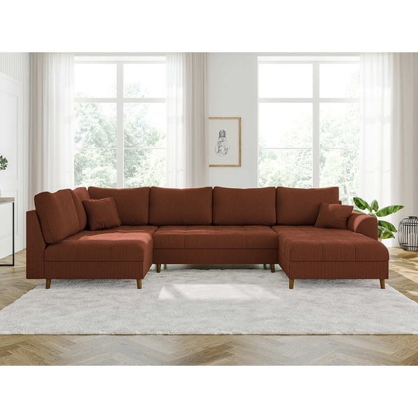 Colțar cărămiziu cu tapițerie din catifea reiată  (cu colț pe partea dreaptă) Ariella – Ropez-image-1