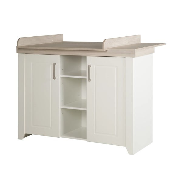 Comodă de copii albă joasă cu aspect de lemn de ulm cu masă de schimbat 120x98 cm Felicia – Roba