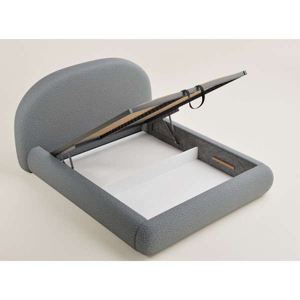 Pat matrimonial gri tapițat cu spațiu de depozitare cu somieră 140x200 cm Maumere – Maison de Rêve-image-3