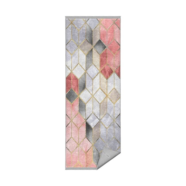 Covor roz-gri lavabil de tip traversă 80x200 cm – Mila Home