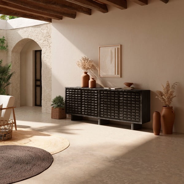 Comodă neagră din lemn de mango 200x80x40 cm Inaya – MOME-image-1