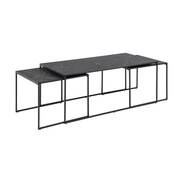 Măsuțe de cafea negru-mat 3 buc. cu blat cu aspect de marmură 60x120 cm Infinity – Actona