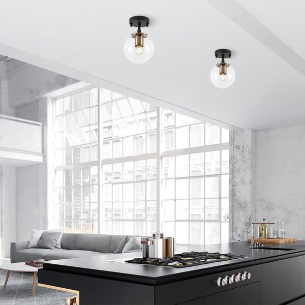 Plafonieră neagră cu abajur din sticlă ø 15 cm Atmaca – Opviq lights-image-4