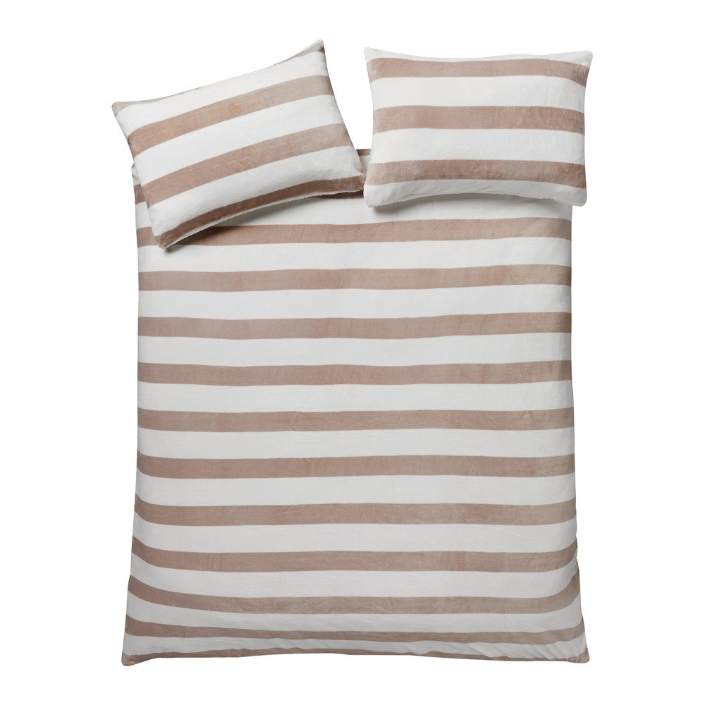 Lenjerie de pat în culoare naturală din sherpa pentru pat de o persoană 135x200 cm Cosy Sherpa Stripe – Catherine Lansfield