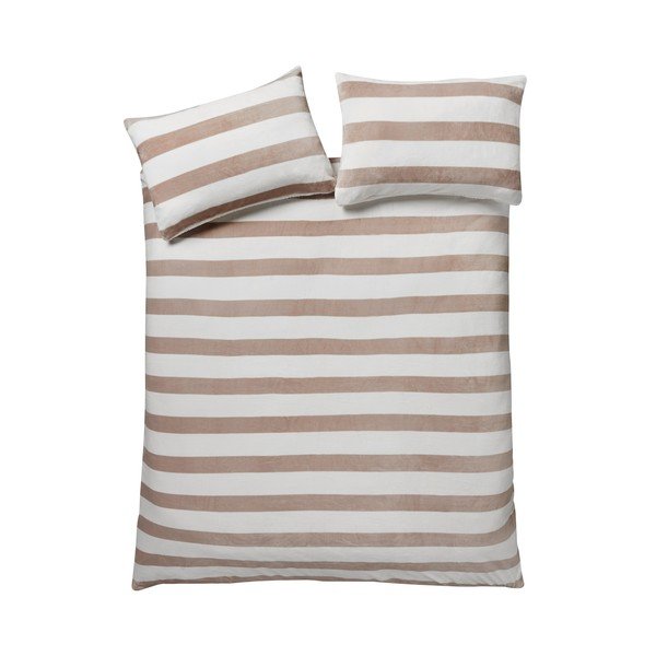 Lenjerie de pat în culoare naturală din sherpa pentru pat de o persoană 135x200 cm Cosy Sherpa Stripe – Catherine Lansfield