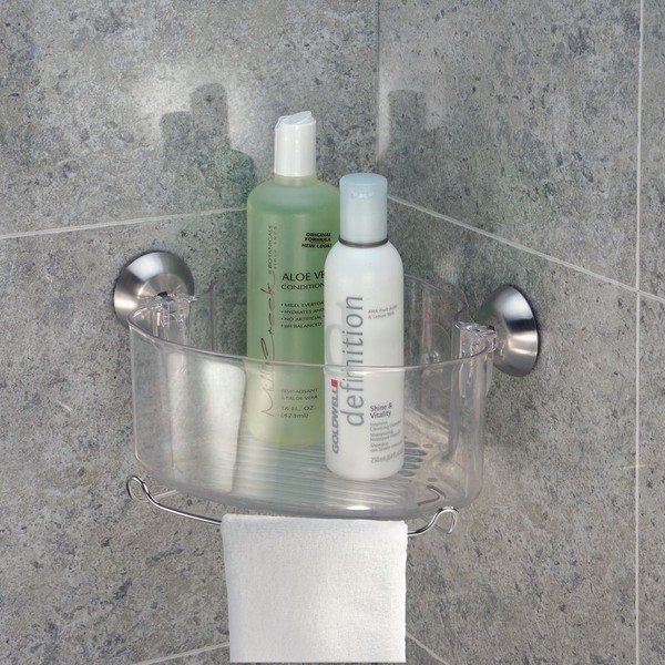 Coș transparent pentru colț cu ventuze iDesign Soap Shower-image-1